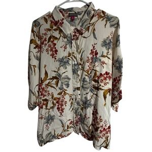 Vince Camuto Top womens 2X blouse‎ Button Down Floral Fall